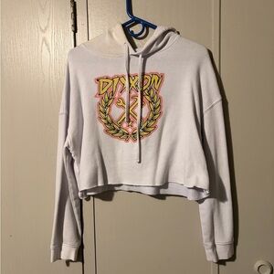 DIXXON White Crop Top Hoodie with Pink and Yellow Logo